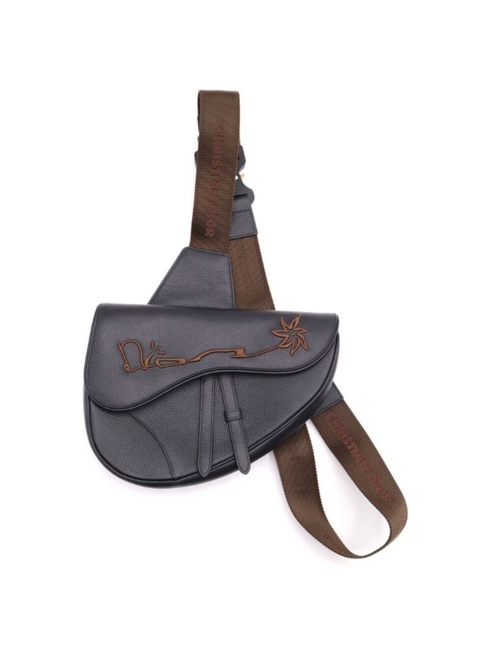 Dior Jack Cactus All Leather Saddle Bag Black Brown